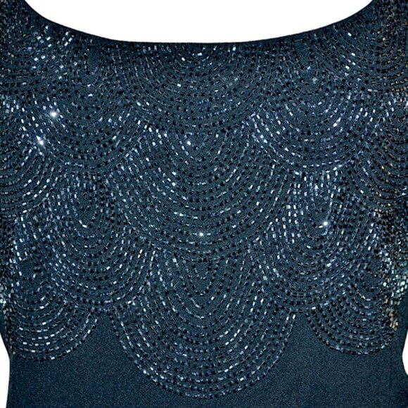 Daymor Couture 80s Black Sequin Maxi Sheath Cocktail Dress Peplum Blazer Suit 12 - Picture 8 of 11